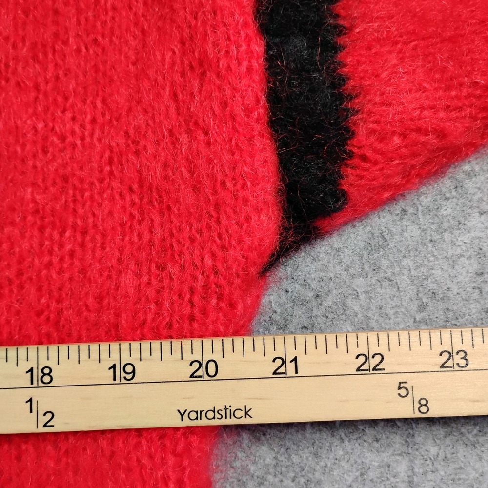 Janet Clark Vintage Hand Knit Mohair Sweater Womens Medium Red Black Fluffy 80s - Picture 6 of 9